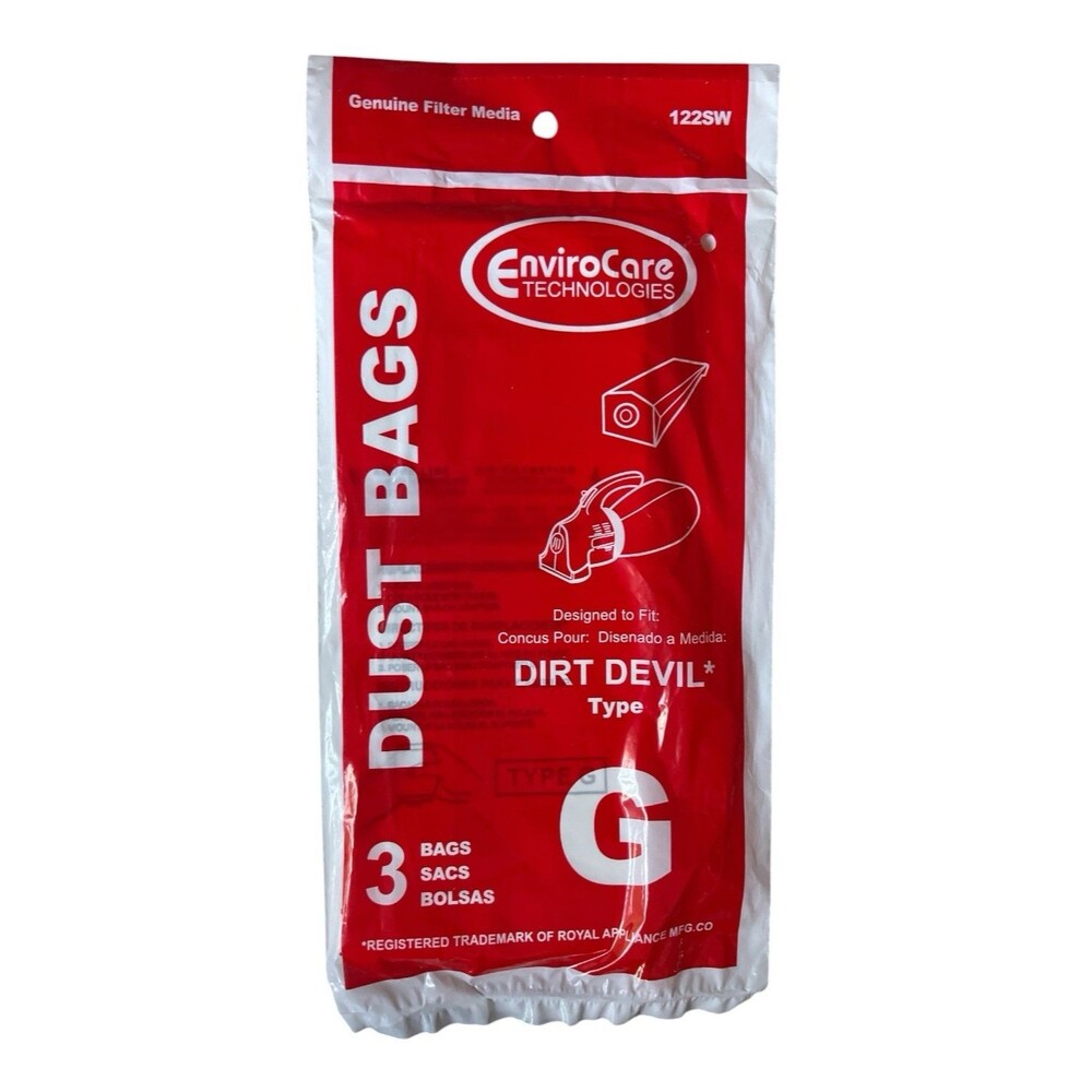 Envirocare Dirt Devil Type G Hand Vacuum Cleaner 3 Bags 122SW